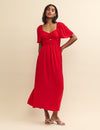 Red Cut Work Detail Tulip Midi Dress