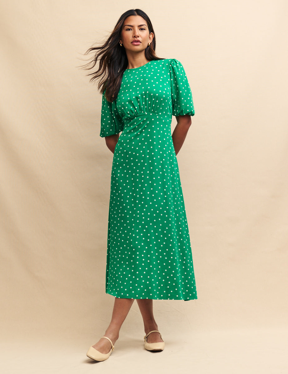 Green Polka Dot Midi Dress