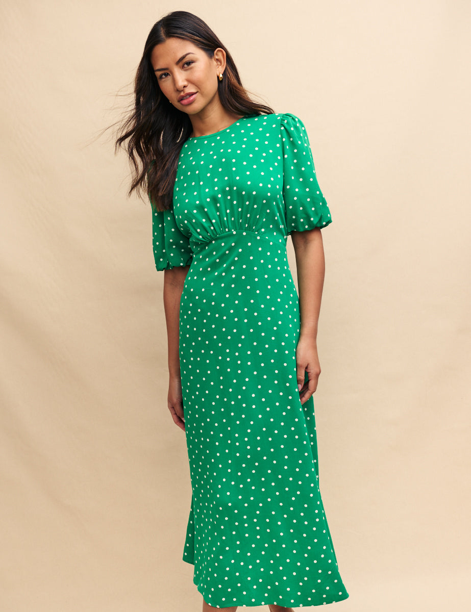 Green Polka Dot Midi Dress