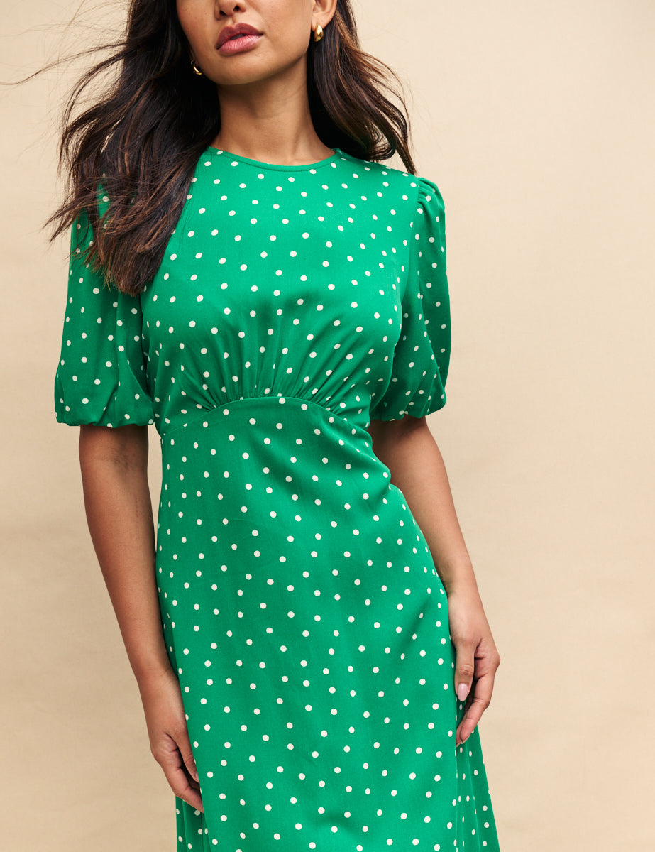 Green Polka Dot Midi Dress