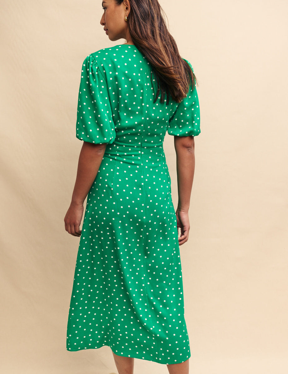 Green Polka Dot Midi Dress