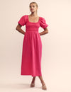 Pink Puff Sleeve Beau Midi Dress