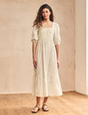 Cream Pinstripe Elsa Midi Dress