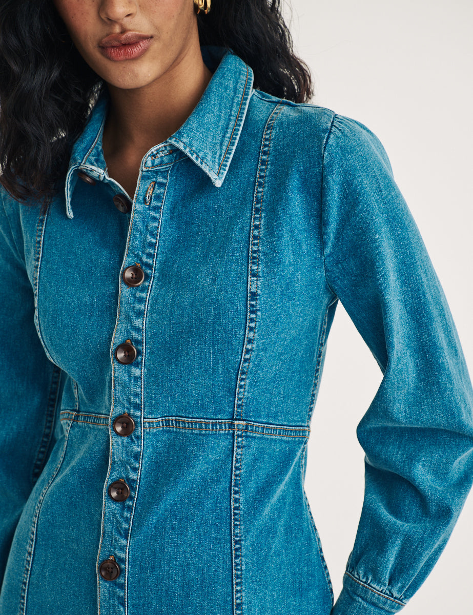 Denim Long Sleeve Sinclair Mini Shirt Dress