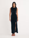 Black Velvet Jersey Camille Midi Dress