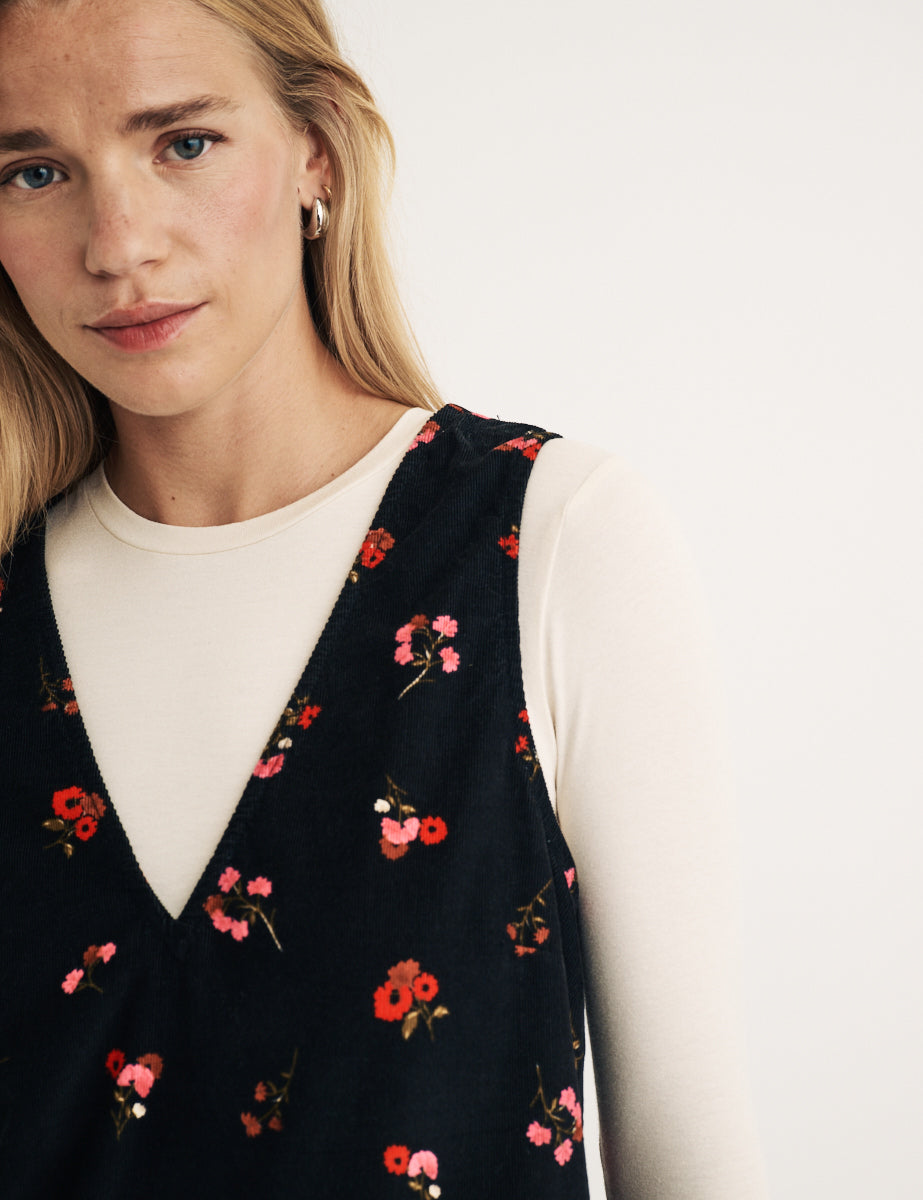 Black Floral Piper Mini Pinafore Dress