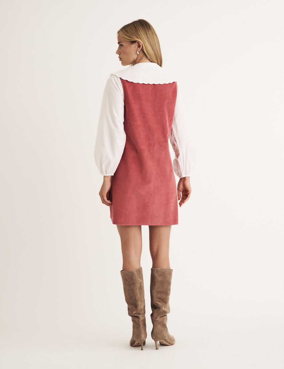 Pink Cord Claudette Mini Pinafore Dress