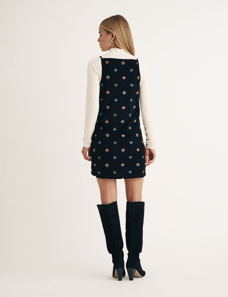 Black Cord Pepper Mini Pinafore Dress