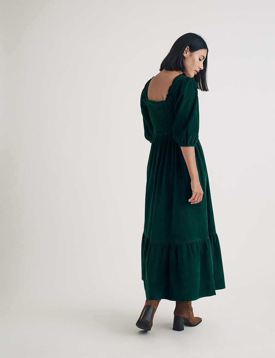 Dark Green Cord Elsa Midi Dress