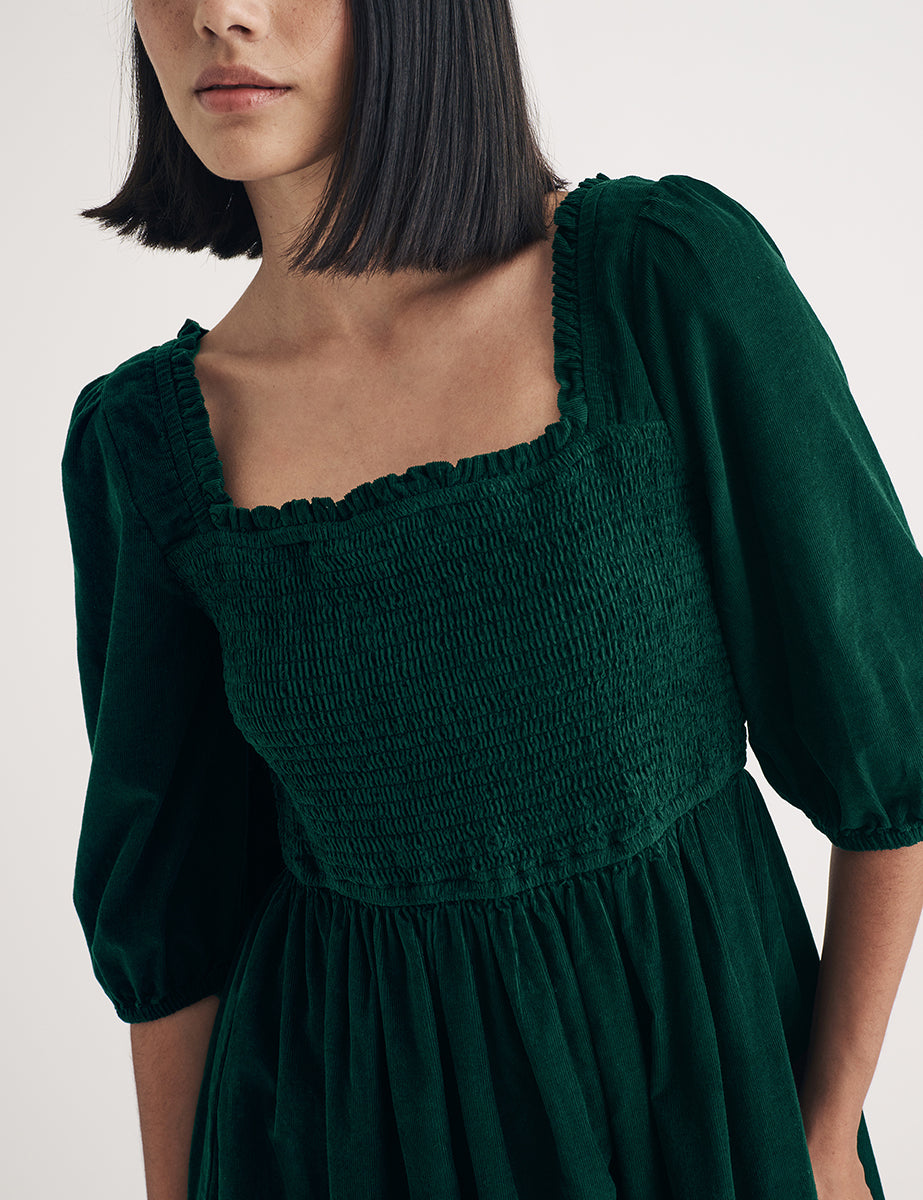 Dark Green Cord Elsa Midi Dress