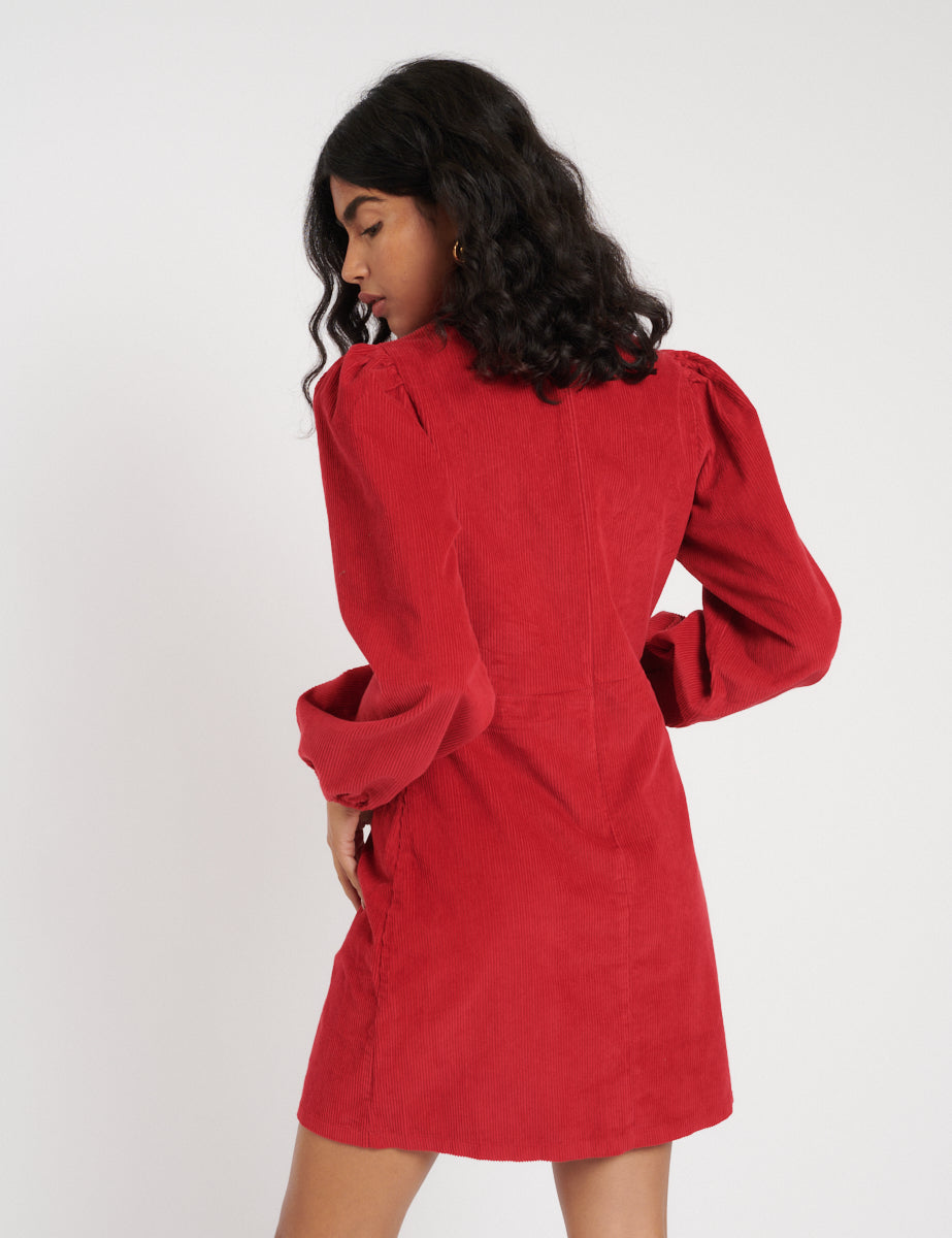 Red Cord Balloon Sleeve Patras Mini Dress