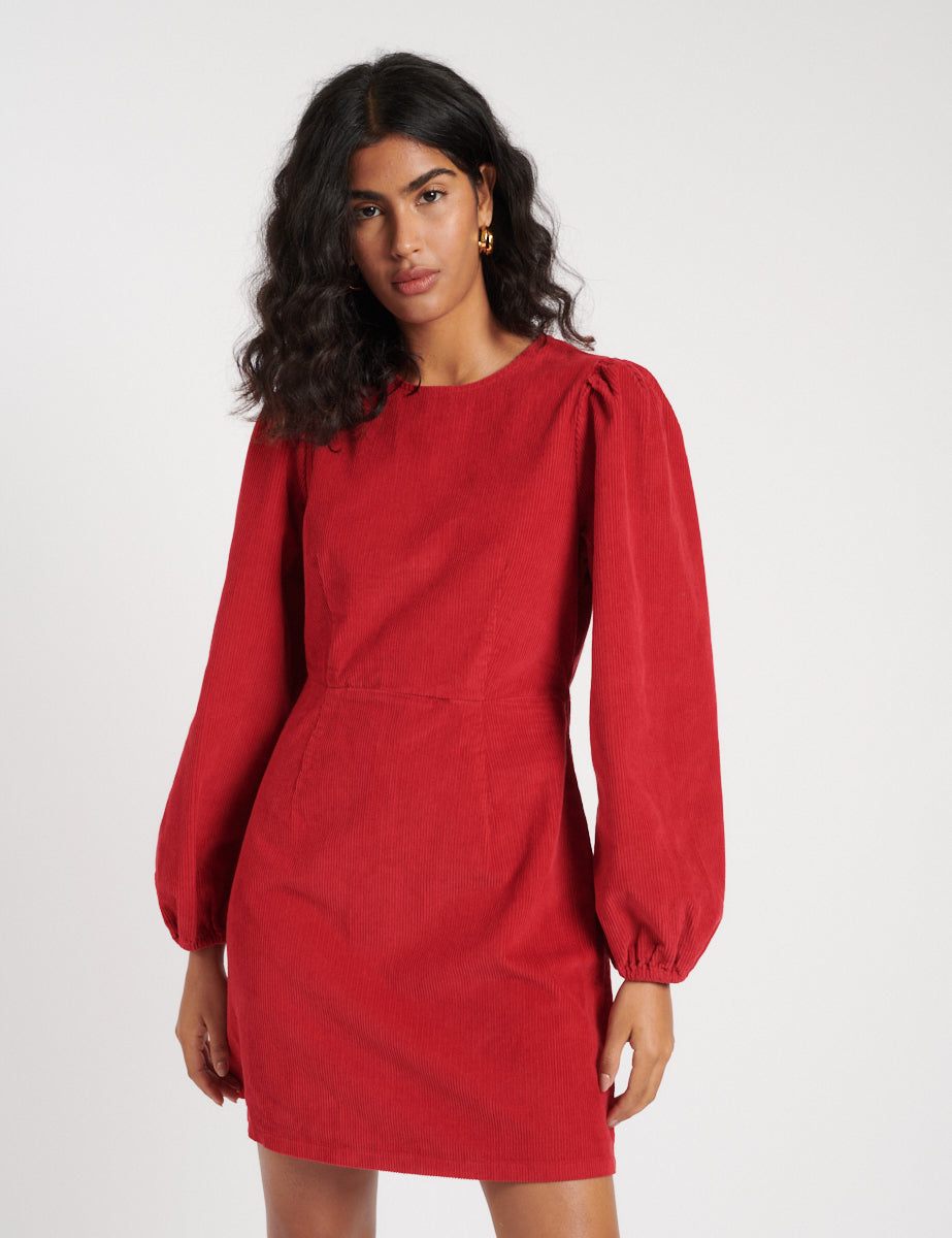 Red Cord Balloon Sleeve Patras Mini Dress