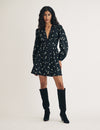 Black Ditsy Floral Long Sleeve Starlight Mini Dress