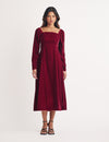 Burgundy Puff Sleeve Abby Midi Dress