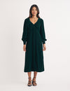 Green Velvet Balloon Sleeve Tasha Midi Dress