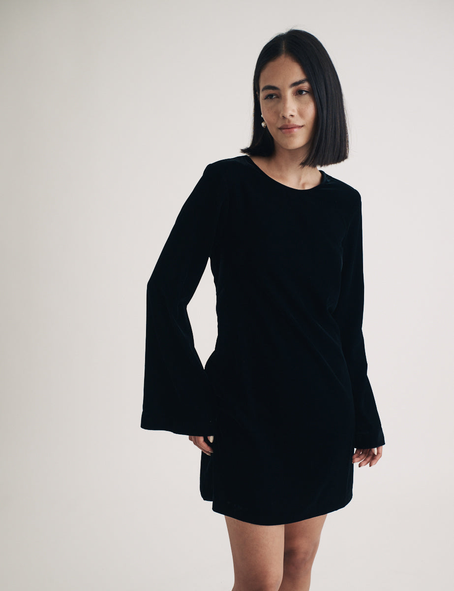 Black Velvet Tie Back Jolene Mini Dress