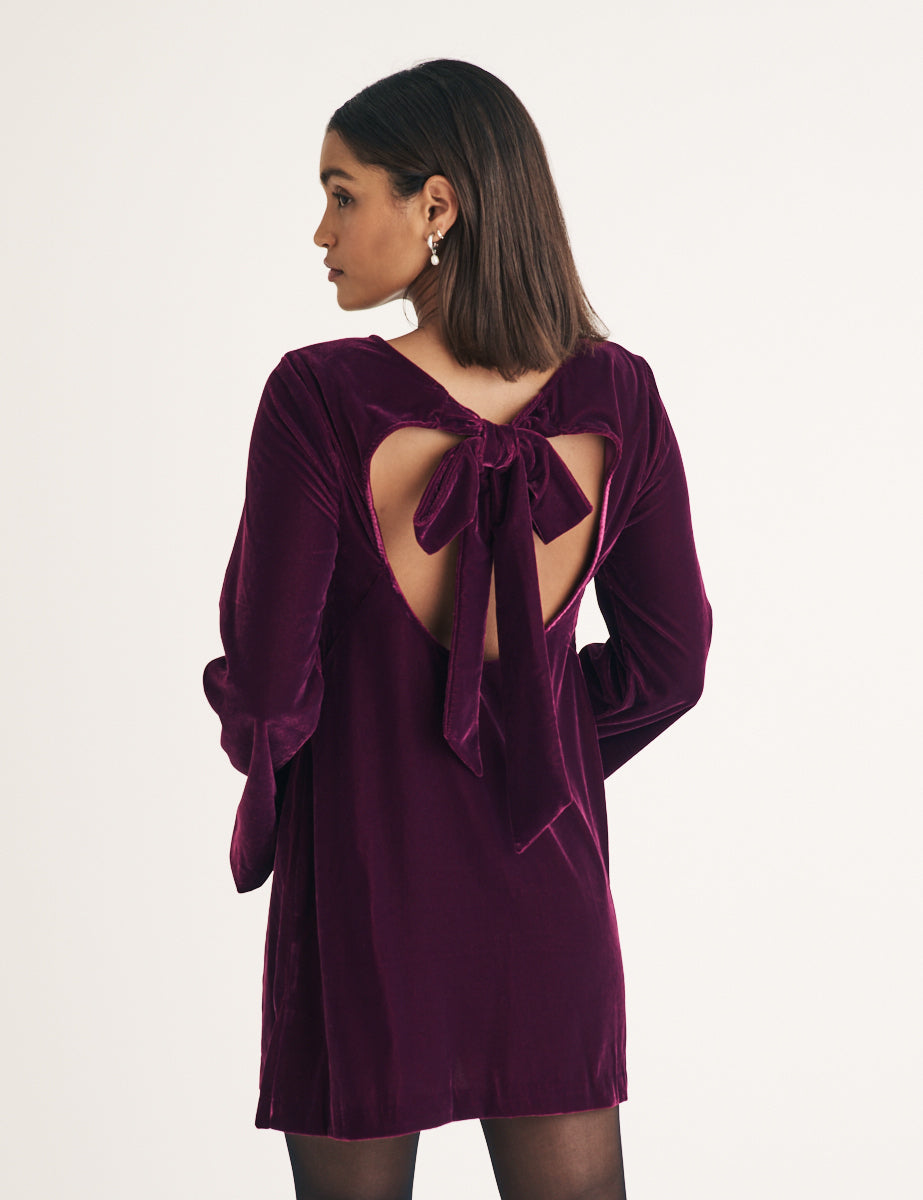 Purple Velvet Tie Back Jolene Mini Dress