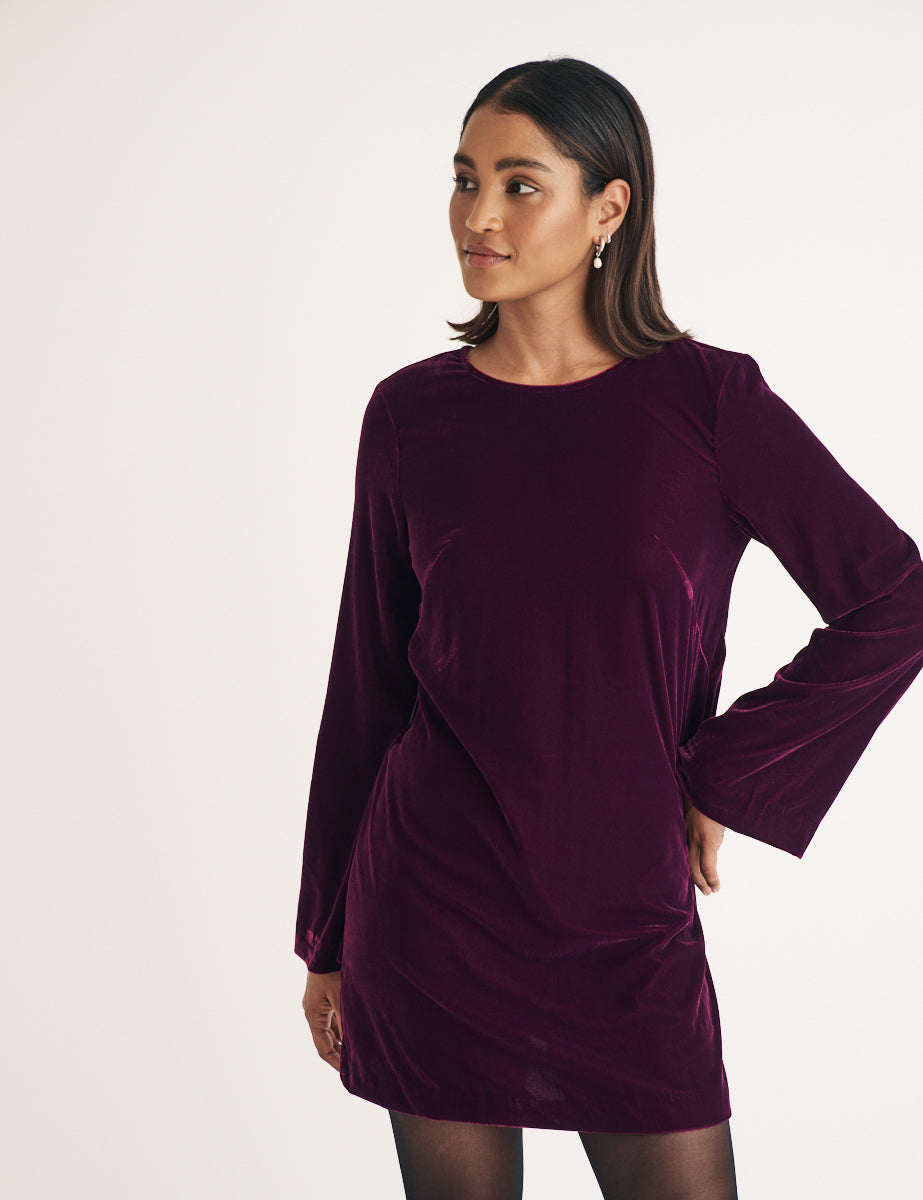 Purple Velvet Tie Back Jolene Mini Dress