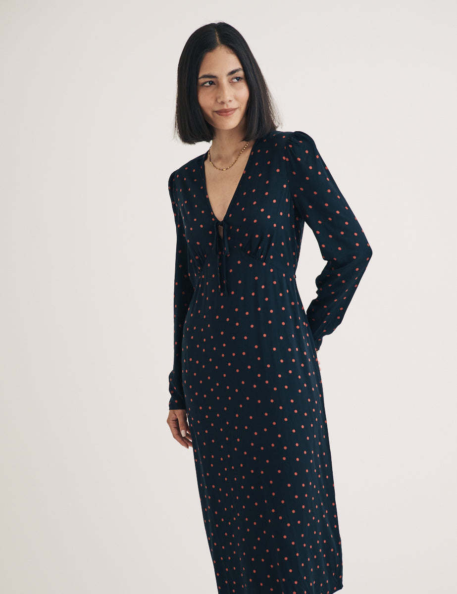 Black Polka Dot Lily Midi Dress