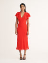 Red Frill Sleeve Layla Midi Dress