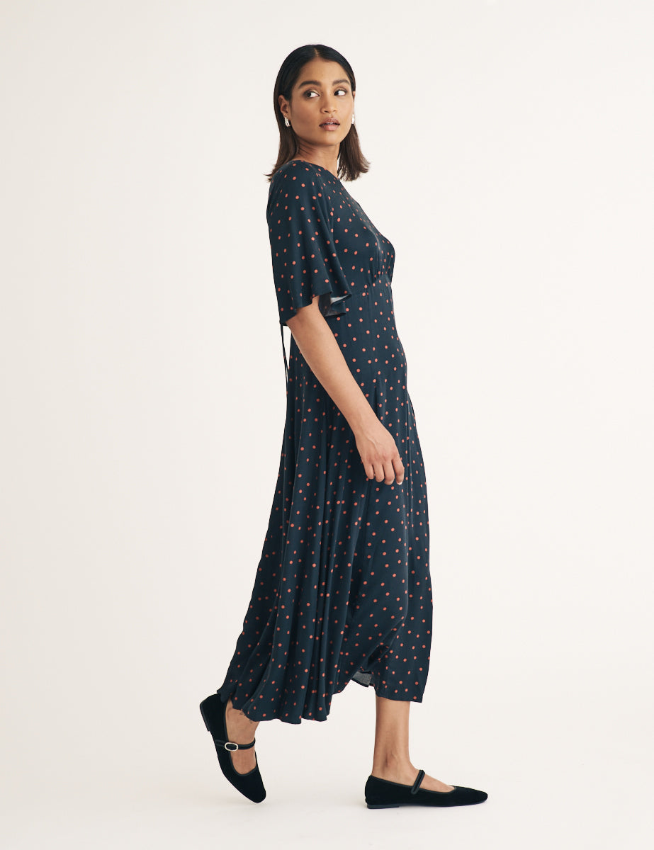 Black Polka Dot Winnie Midi Dress