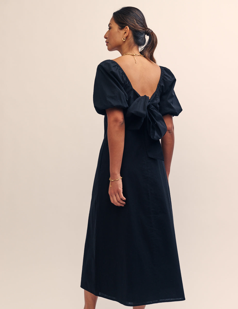 Black Puff Sleeve Talitha Midi Dress