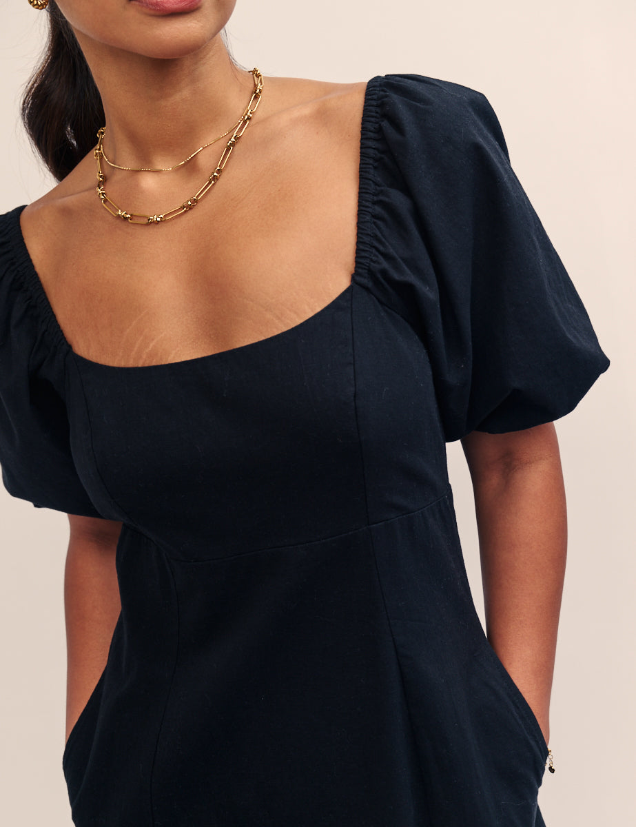 Black Puff Sleeve Talitha Midi Dress