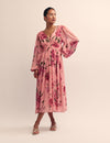 Pink Floral Chiffon Anya Midi Dress