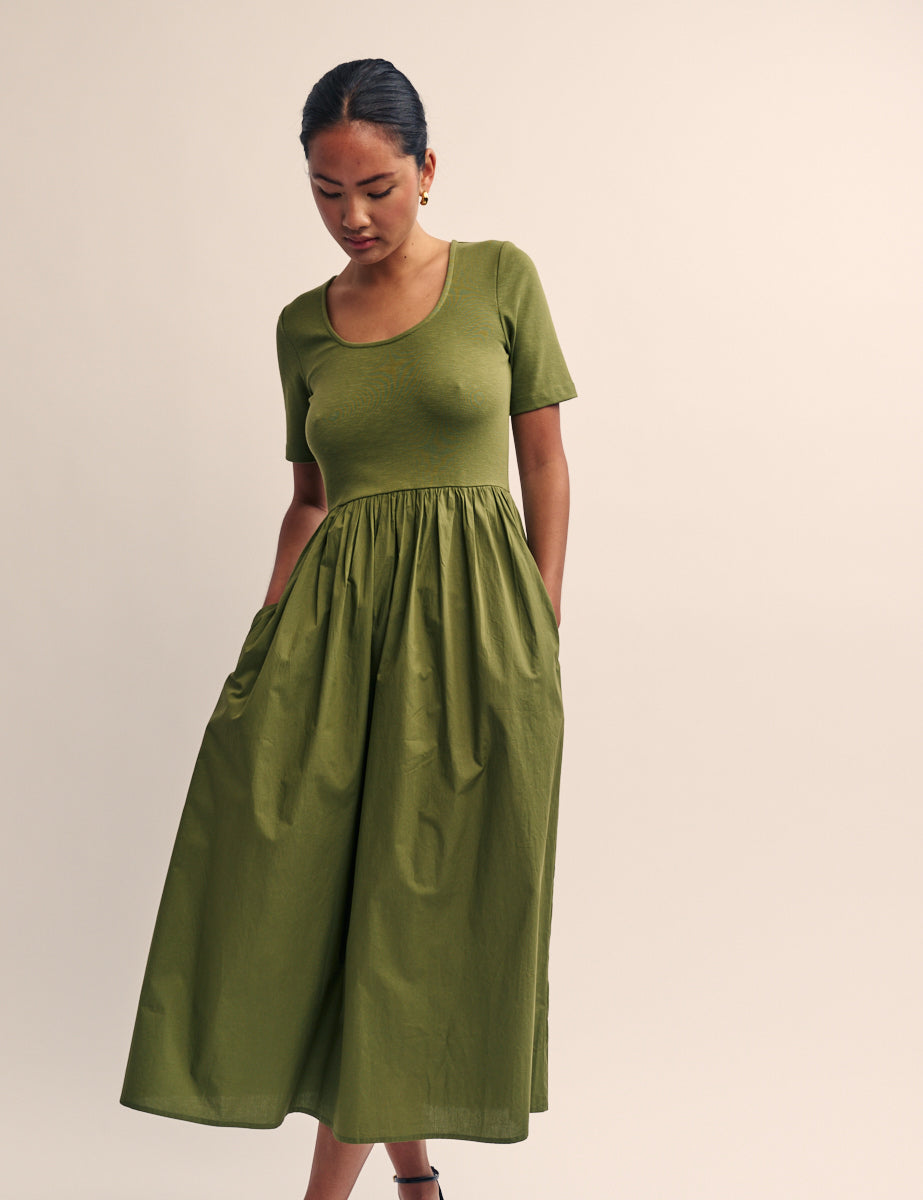 Green Short Sleeve Finn Midi Dress