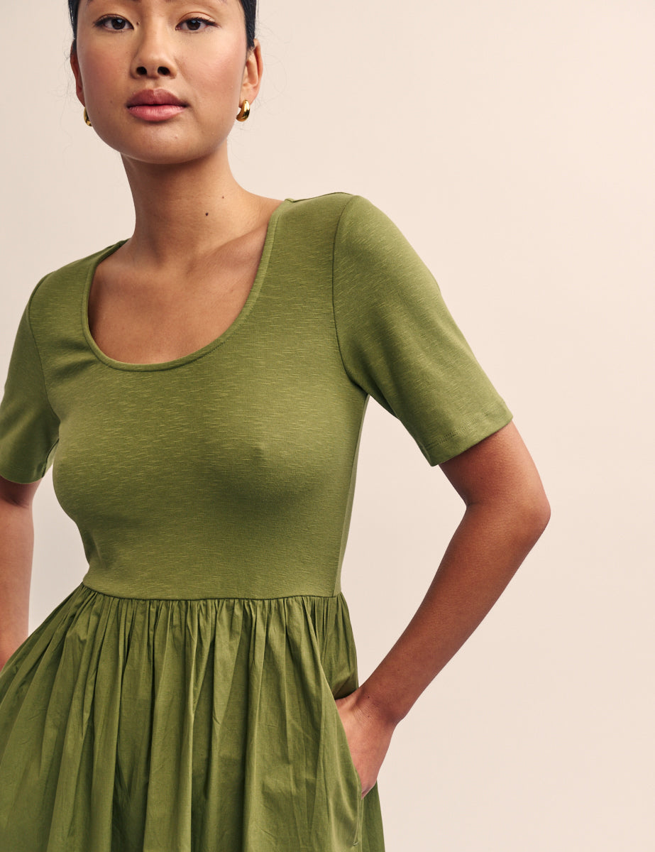 Green Short Sleeve Finn Midi Dress