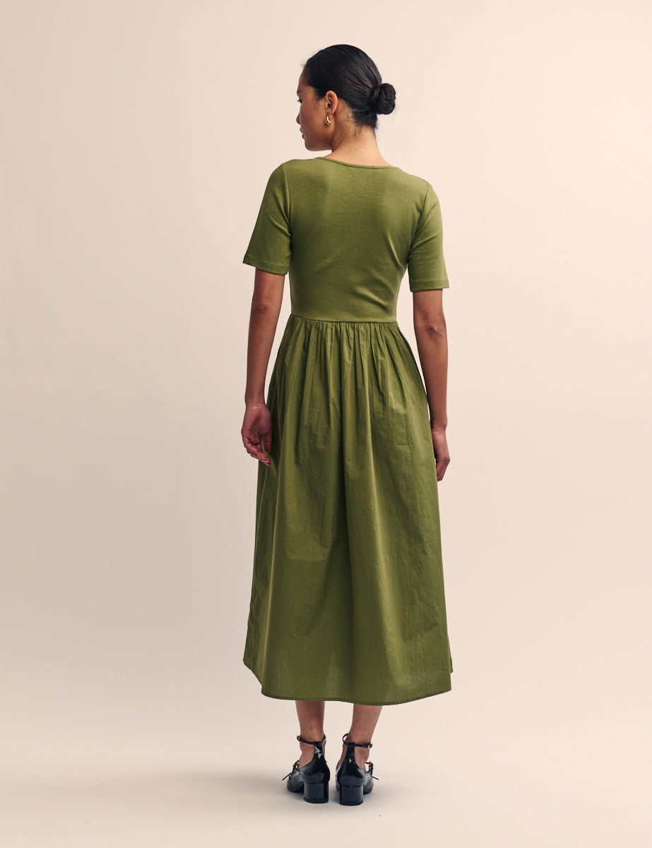 Green Short Sleeve Finn Midi Dress