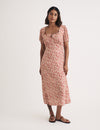 Pink Ditsy Floral Prairie Milkmaid Midi Dress