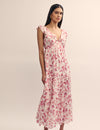 Pink Floral Harpriya Tiered Midi Dress