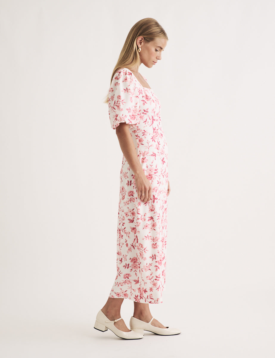 Pink Ditsy Floral Lara Midi Dress