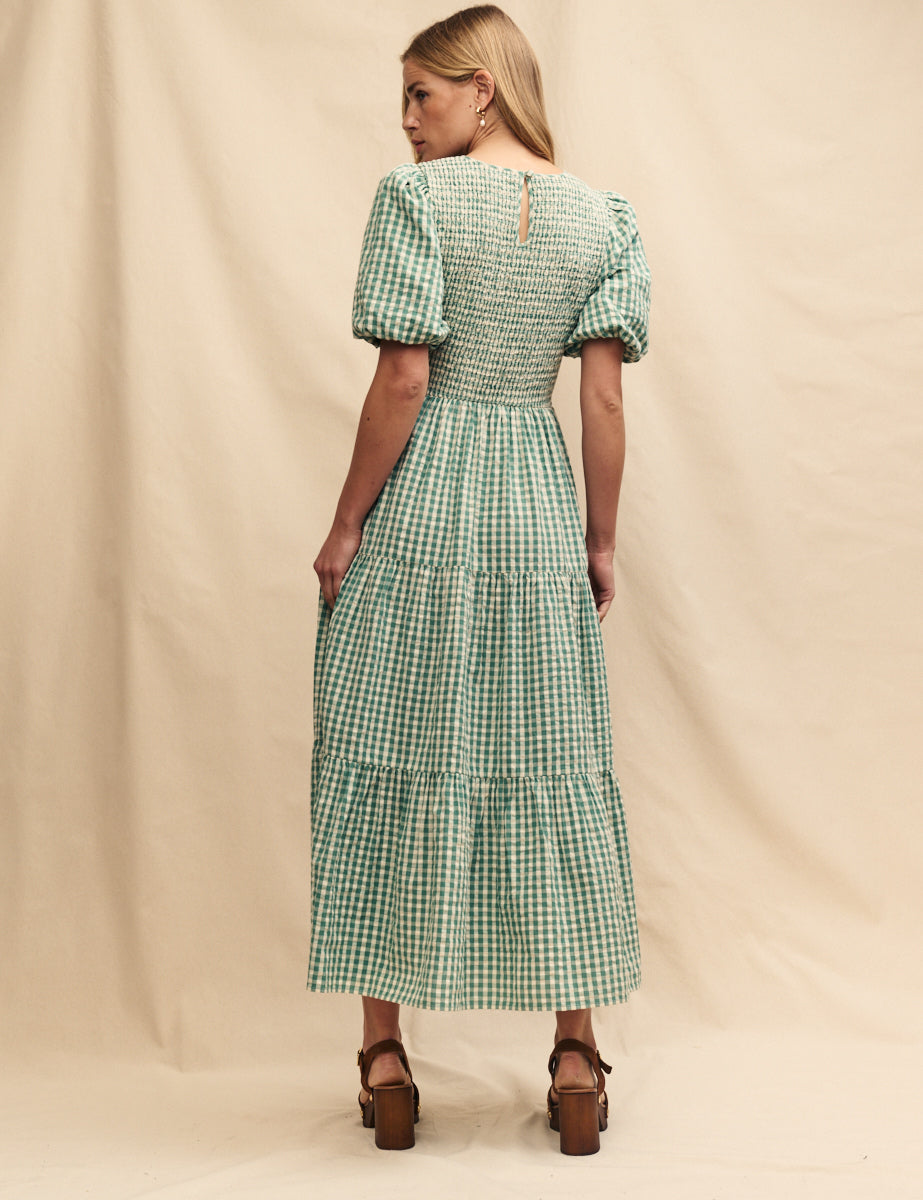 Green Gingham Tiered Charlie Midi Dress