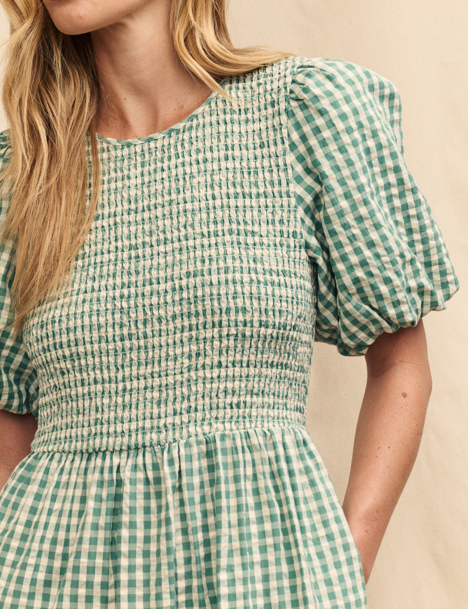 Green Gingham Tiered Charlie Midi Dress