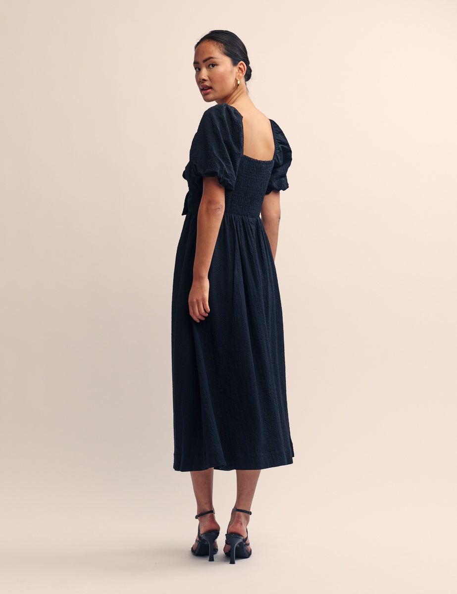 Black Tie Front Cemile Midi Dress