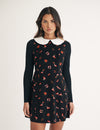 Black Cord Floral Collar Maple Mini Dress