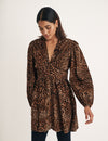 Leopard Print Cord Long Sleeve Starlight Mini Dress