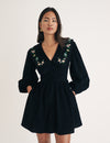 Black Cord Floral Embroidered Birdie Mini Dress