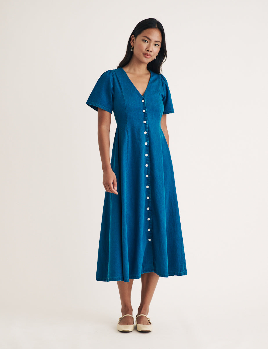 Mid Wash Denim Ellen Midi Dress