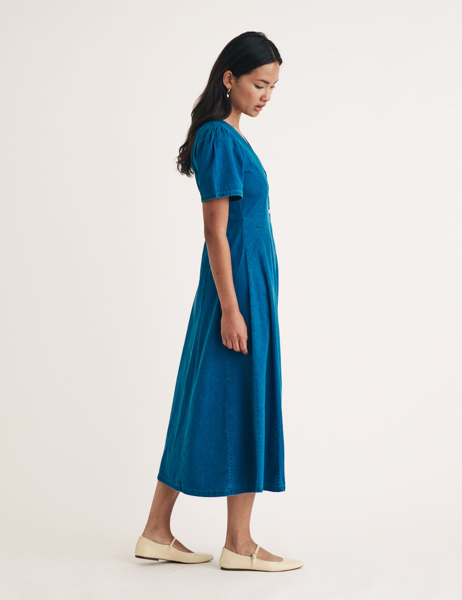 Mid Wash Denim Ellen Midi Dress