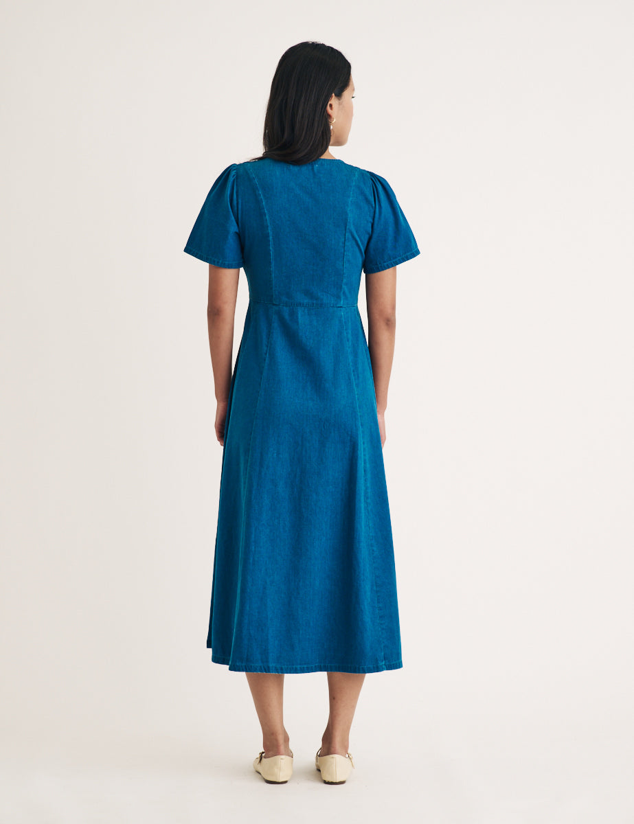 Mid Wash Denim Ellen Midi Dress