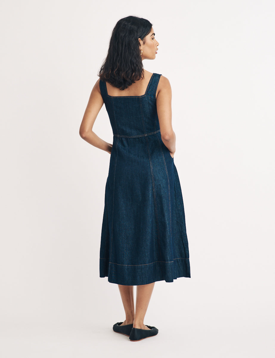 Denim Austin Midi Pinafore Dress