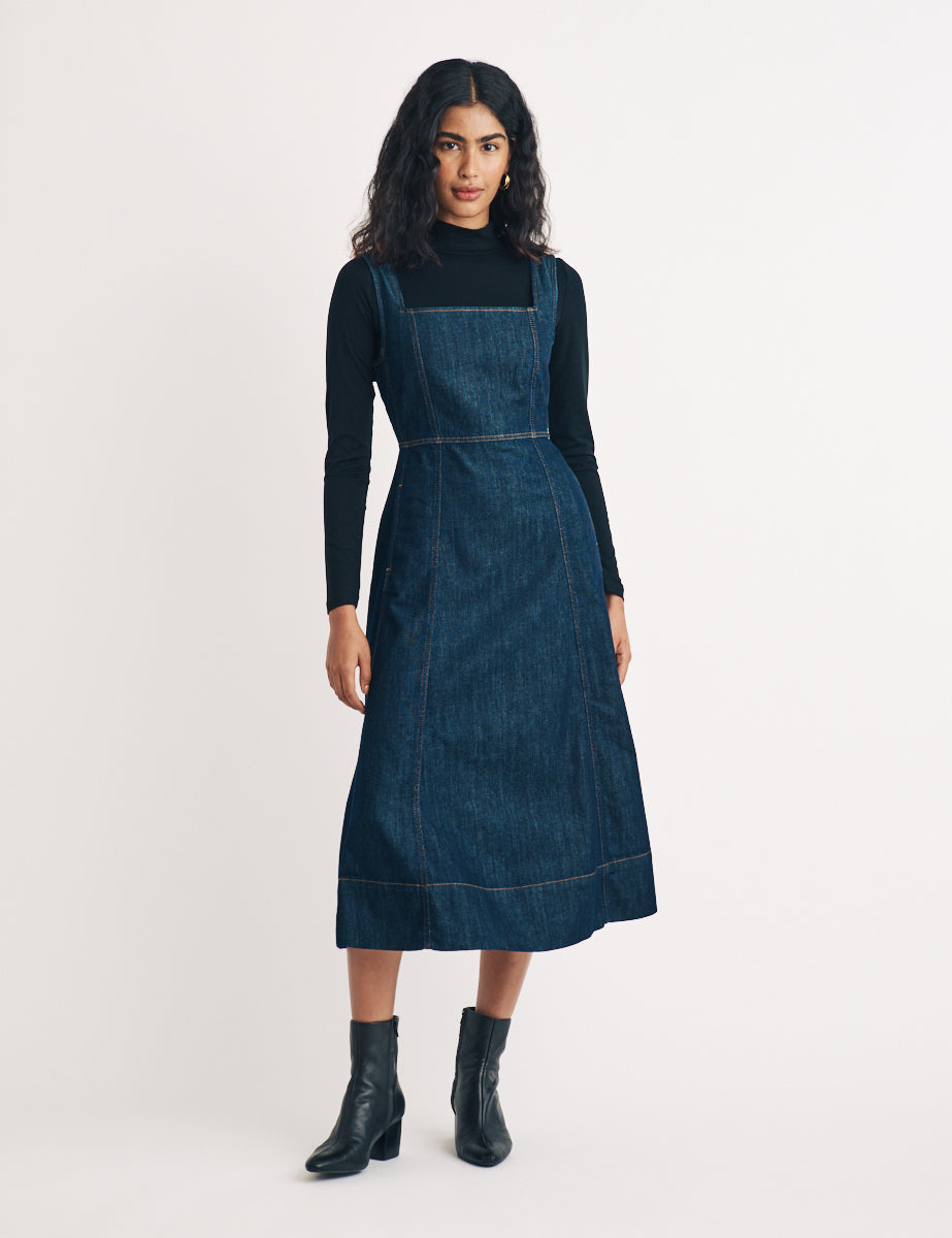 Denim Austin Midi Pinafore Dress