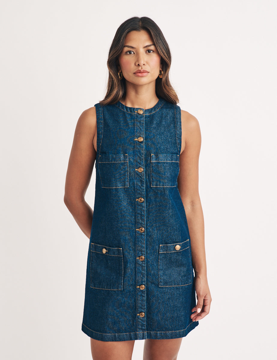 Dark Denim Ray Mini Pinafore Dress