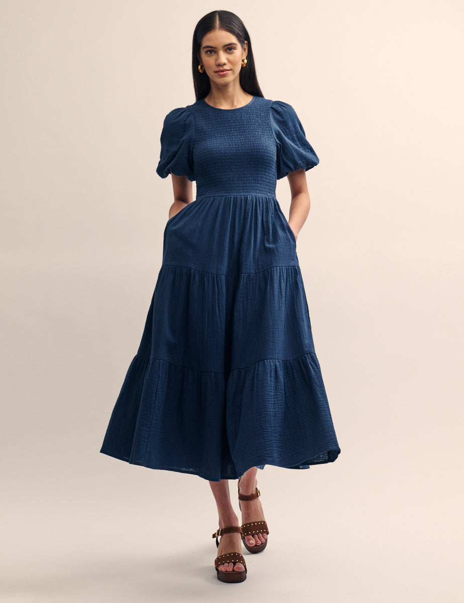 Navy Tiered Charlie Midi Dress