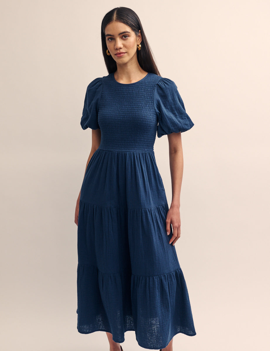 Navy Tiered Charlie Midi Dress