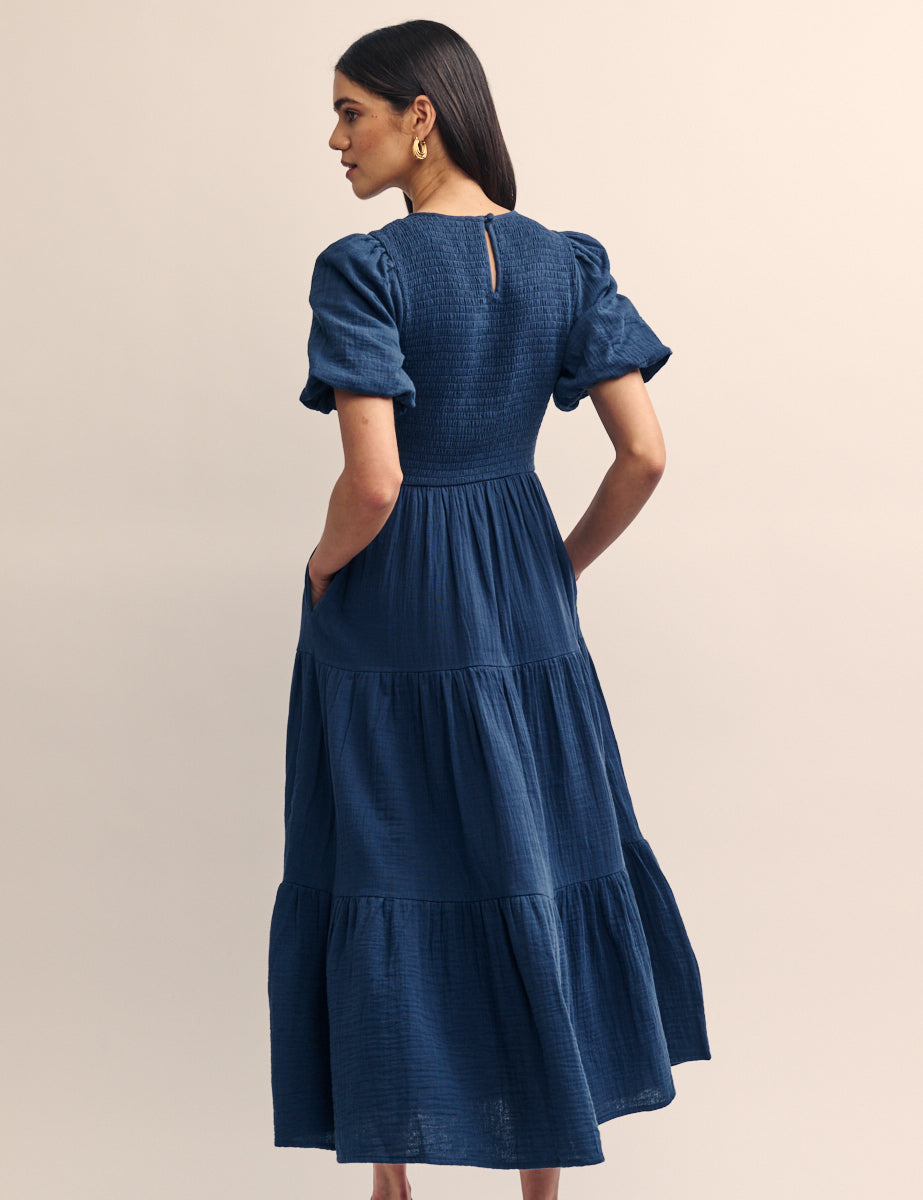 Navy Tiered Charlie Midi Dress