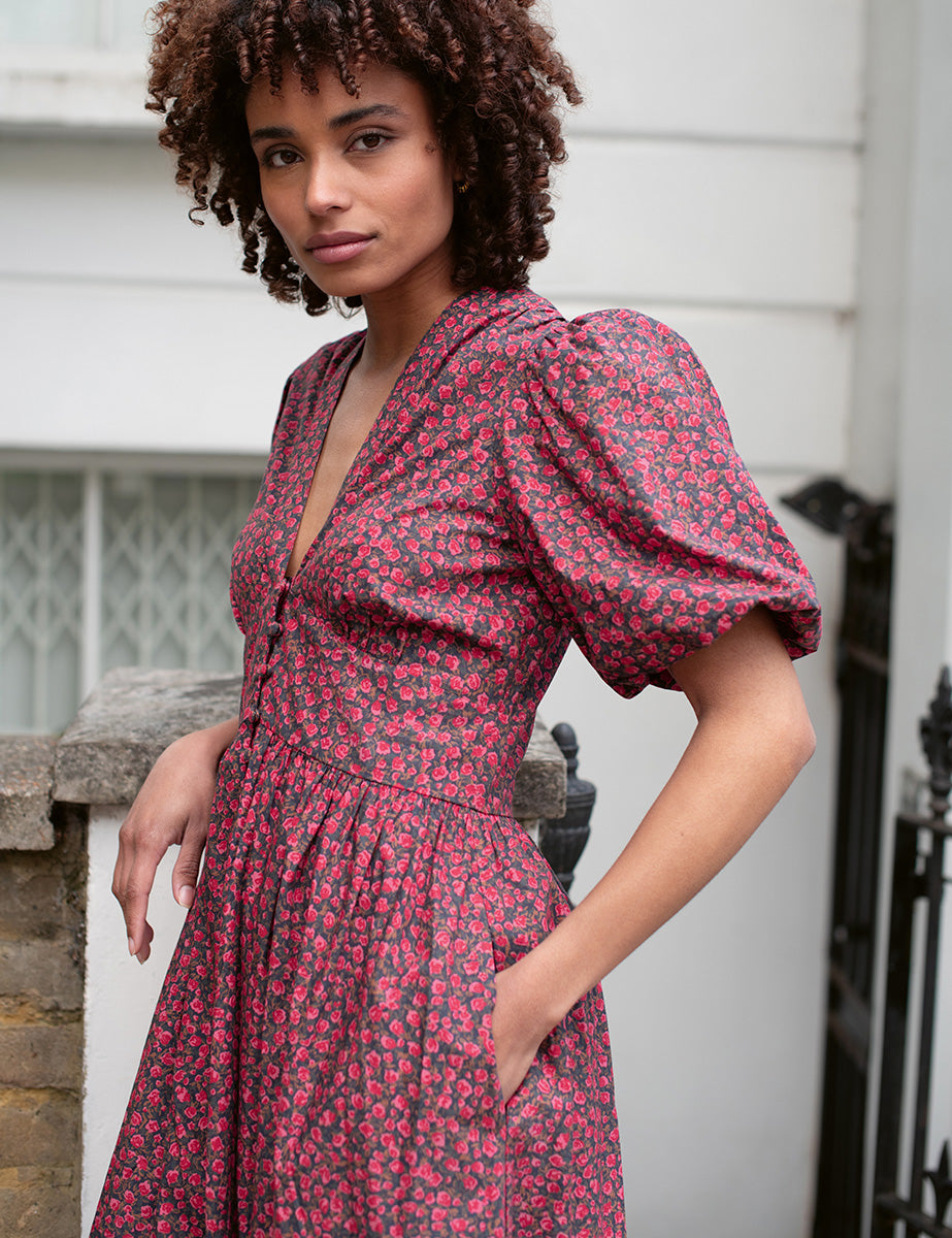 Red Ditsy Floral Starlight Midi Dress